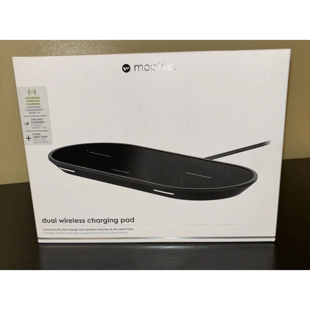 Mophie Qi Universal Dual Wireless 7.5W Black Charging Pad-Power Cord NEW in Box